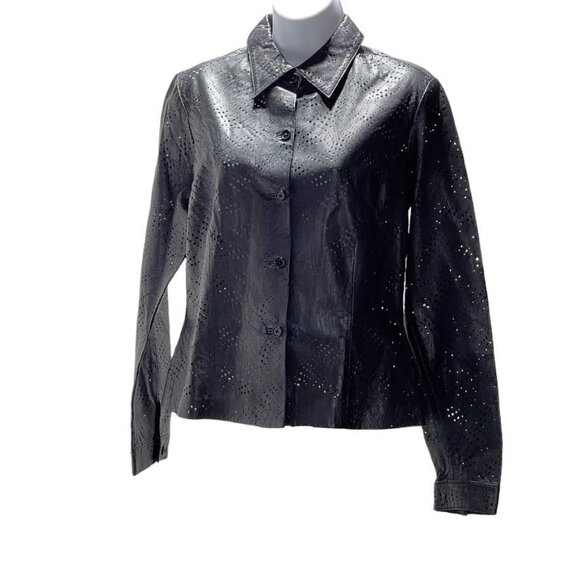 & TROUSERS Jacket Black Perforated Dots Texture Tailored Leather Women's Size 6 - Picture 13 of 13